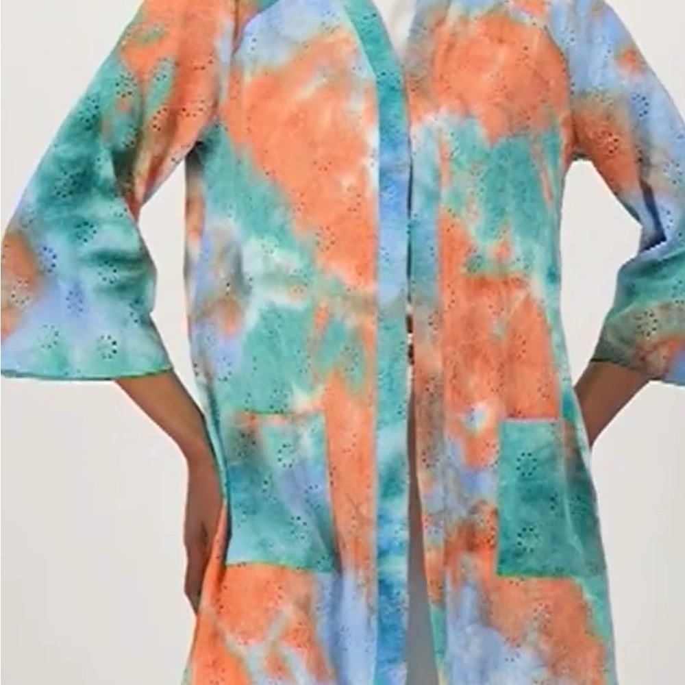 LOGO by Lori Goldstein Turquoise & Coral Eyelet Coverup Tunic